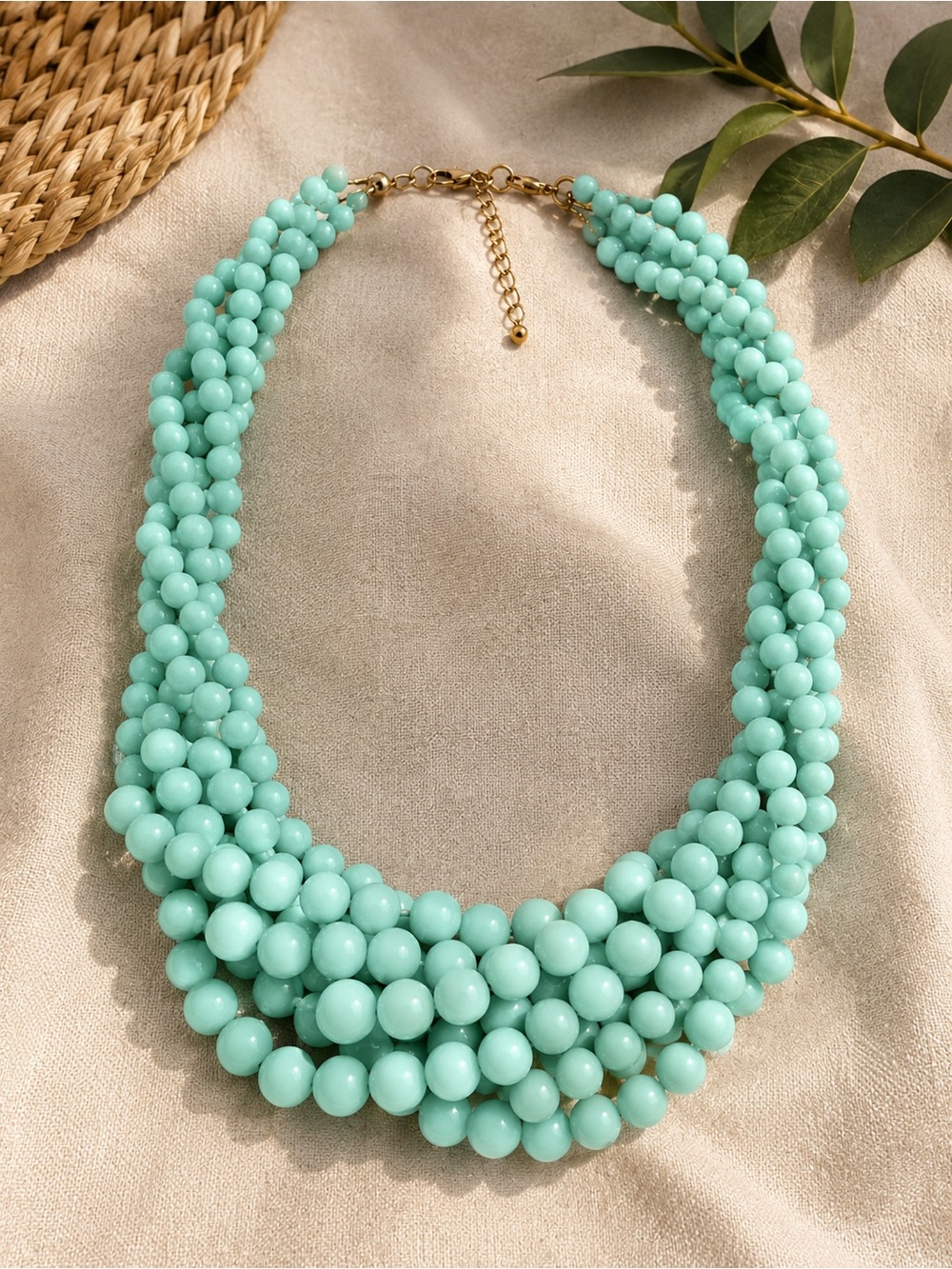 Mint Green Beaded Statement Necklace - Women Jewelry
